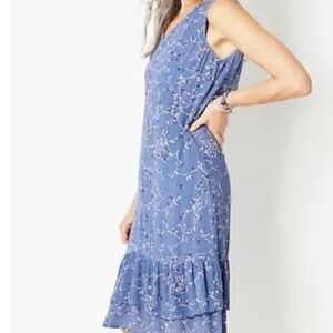 J Jill Floral Dress Sleeveless Blue Floral Twilight Sky Blossoming Size M Tall